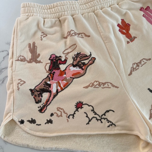 Queen of Sparkles Bucking Cowgirl Shorts - Beige - Size XL - Picture 3 of 6